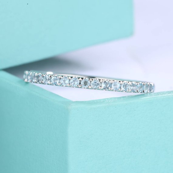 London Blue Topaz Full Eternity Stacking Wedding Band Eternity Matching Band Bridal Birthstone Micro Pave Promise Everyday Anniversary Ring