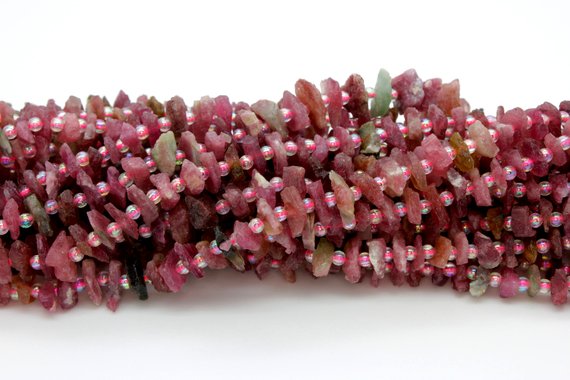 Natural Tourmaline, Pink Tourmaline Nugget Irregular Chips Teeth Natural Gemstone Bead Beads - Pgs55