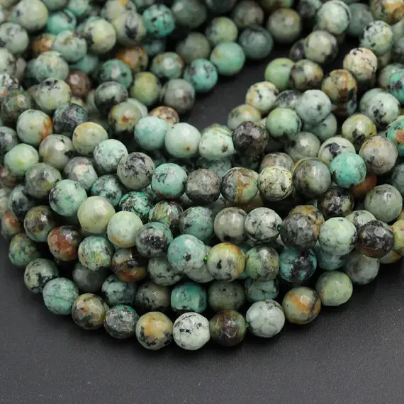 Faceted African Turquoise 4mm 6mm 8mm 10mm Round Beads High Quality Natural Turquoise Gemstone Lots Of Blues Greens 15.5" Strand