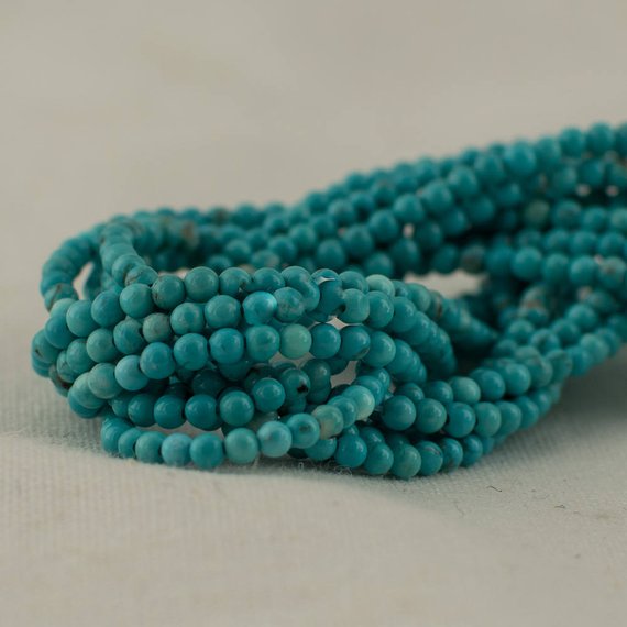 Turquoise (dyed) Semi-precious Gemstone Round Beads - 2mm - 15" Strand