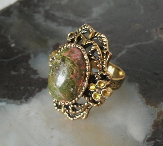 Unakite Ring, Boho Jewelry Bohemian Jewelry Hippie Jewelry Gypsy Jewelry Boho Ring Bohemian Ring Hippie Ring Gypsy Ring Victorian Ring