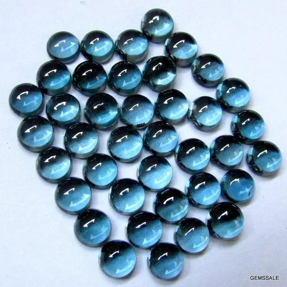 10 Pcs 6mm London Blue Topaz Cabochon Round Loose Gemstone Aaa++ Quality 100% Natural London Blue Topaz Round Cabochon Gemstone Top Quality