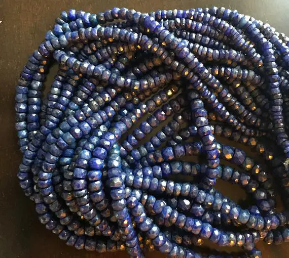 Sapphire Faceted Rondelle Beads, Natural Sapphire Beads, 3mm To 4mm Beads, 16 Inch Strand, Sold As 1 Strand/5 Strands, Sku-sa1