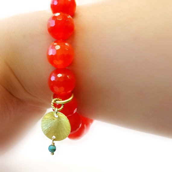 Orange Bracelet - Gold Vermeil Jewelry - Gemstone Jewellery - Neon Tangerine - Fluorescent - Agate - Statement - Fashion - Charm B-312 313