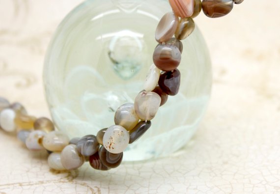Botswana Agate Beads, Natural Brown Agate Polished Smooth Polished Pebble Gemstone Beads - Pg235