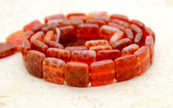 Fire Agate, Red Fire Agate Flat Polished Smooth Square Natural Gemstone Beads - Pg185