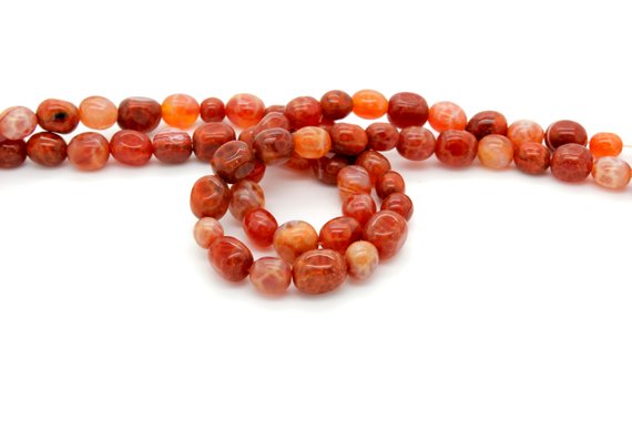 Fire Agate Beads, Natural Red Fire Agate Ball Oval Cylinder Tube Smooth Polished Gemstone Beads - Pgs100