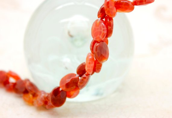 Fire Agate Beads, Natural Orange Fire Agate Flat Faceted Oval Natural Loose Gemstone Beads - Pg183