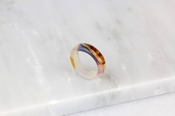 Brushed Agate Ring, Stone Agate Ring, Molten Lava Jewelry, Agate Stone Band, White Agate Ring, Solid Agate Band, Solid Stone Ring