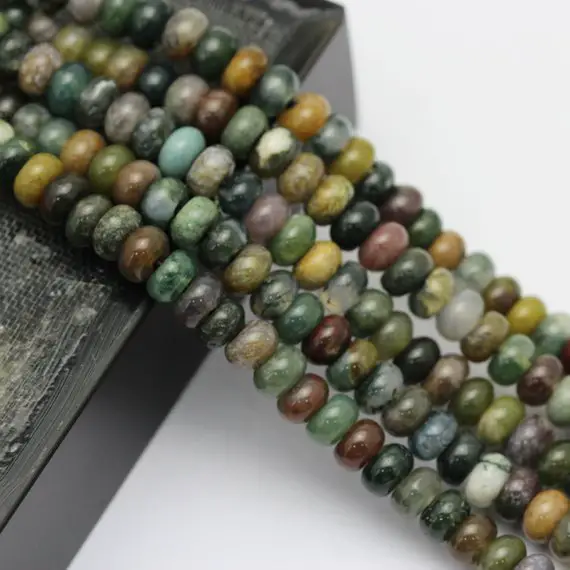 2.0mm Hole Indian Agate Smooth Rondelle Beads 5x8mm 6x10mm 8" Strand