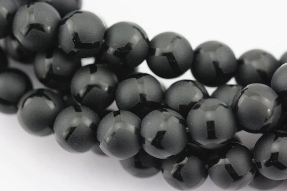 Black Agate Soccer Shiny Design Matte Round Beads 6mm 8mm 10mm 15.5" Strand