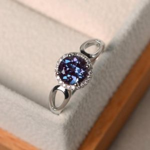 Shop Alexandrite Rings! Halo rings, proposal rings, alexandrite rings, round cut rings, sterling silver rings, June birthstone | Natural genuine Alexandrite rings, simple unique handcrafted gemstone rings. #rings #jewelry #shopping #gift #handmade #fashion #style #affiliate #ad