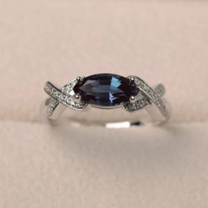 Shop Alexandrite Rings! Alexandrite ring, party ring, marquise cut gemstone, June birthstone, sterling silver ring, color changing gems | Natural genuine Alexandrite rings, simple unique handcrafted gemstone rings. #rings #jewelry #shopping #gift #handmade #fashion #style #affiliate #ad