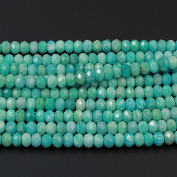 Aaa Peruvian Amazonite Faceted Rondelle 6mm 8mm 9mm 10mm 12mm Beads Natural Sea Blue Green Gemstone Laser Diamond Cut 15.5" Strand