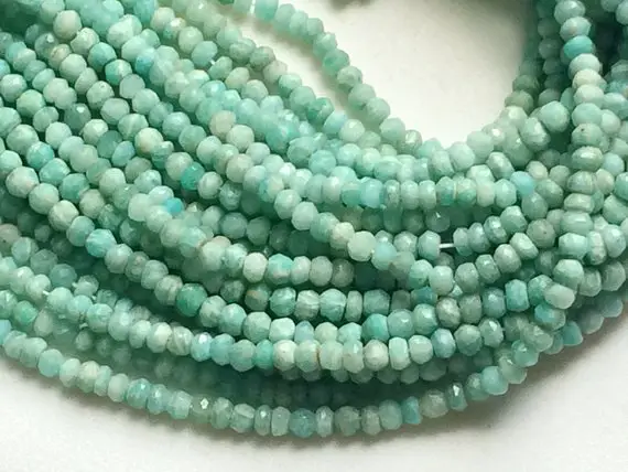 4-4.5mm Amazonite Beads, Amazonite Faceted Rondelle Beads, 13 Inch Amazonite For Necklace, Sea Foam Blue Gemstone, (1st To 5st) - Rama39