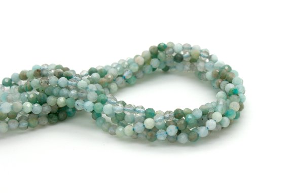 Amazonite Beads, Natural Green Amazonite Small Faceted Round Ball Sphere Loose 3mm Gemstone Beads - Rnf68