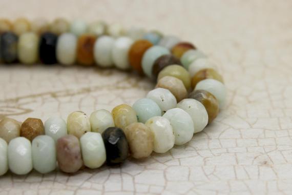 Natural Amazonite Beads, Amazonite Faceted Rondelle Beads Polished Smooth Loose Gemstone Full Strand - Rdf01