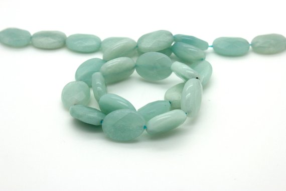 Natural Amazonite, Amazonite Flat Faceted Oval Loose Gemstone Beads - Pgs98