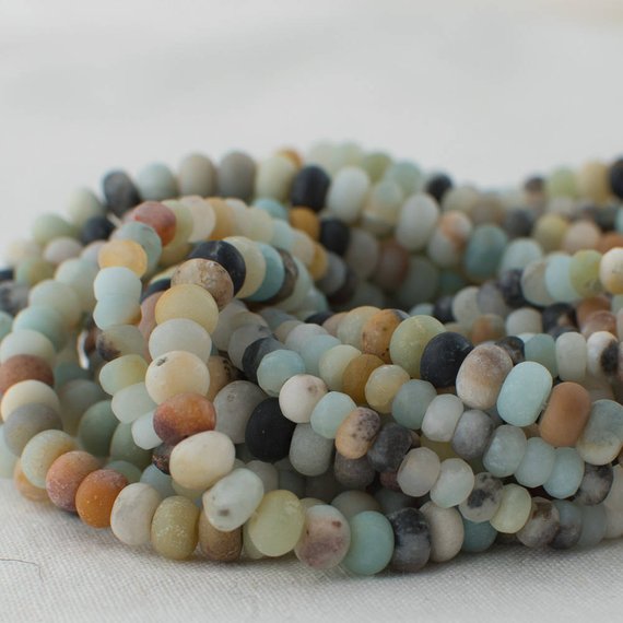 Natural Multi-colour Amazonite Semi-precious Gemstone Frosted / - Matte - Rondelle / Spacer Beads - 4mm, 6mm, 8mm Sizes