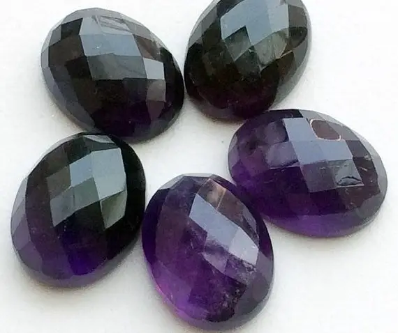 18-20mm Approx., Amethyst Cabochon Lot, Oval Checker Cut Amethyst, Amethyst Flat Back, 1 Piece, Loose Amethyst For Jewelry - Godp557