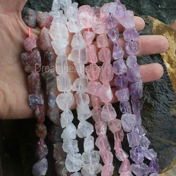 Natural Raw Gemstone And Crystal Beads, Irregular Rough Tourmaline/ Clear Crystal/ Rose Quartz/ Amethyst Stone Nuggets Beads (wm52)