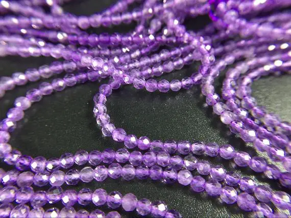 2mm Faceted Amethyst Round Beads Micro Faceted Amethyst Quartz Beads Tiny Small Gemstone Beads Jewelry Beads 15.5" Full Strand