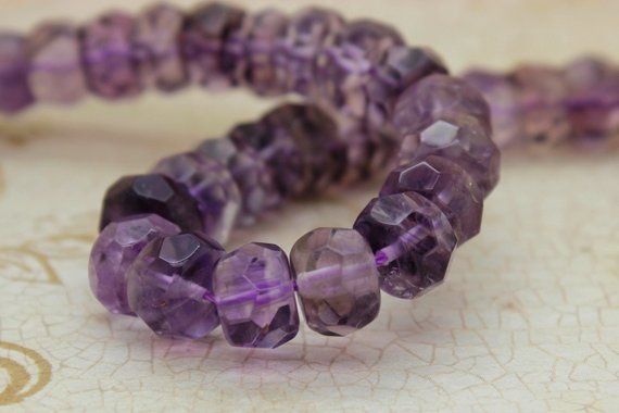 Natural Amethyst, Amethyst Faceted Rondelle Loose Gemstone Beads - Rdf04