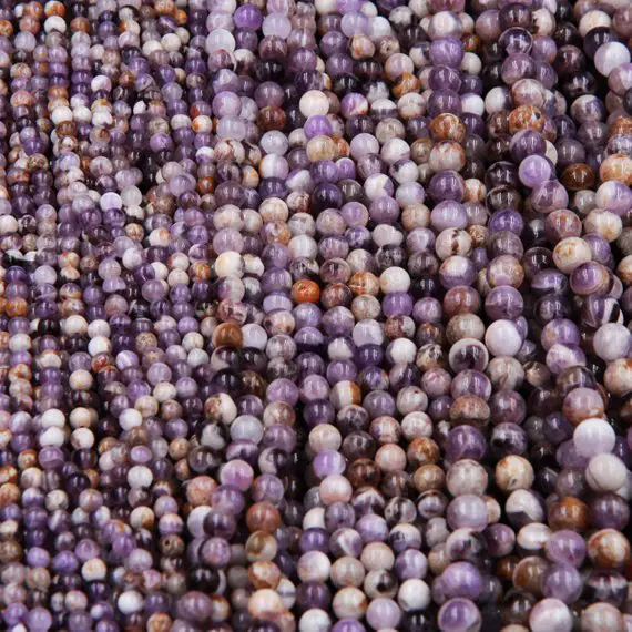 Natural Chevron Amethyst Beads 4mm 6mm 8mm 10mm Round Beads Purple Flower Amethyst Brown White Gemstone 15.5" Strand