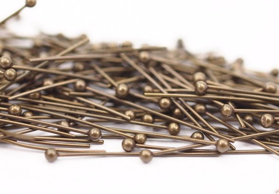 Antique Brass Pin, 100 Antique Brass Ball Head Pins, Findings (25mm) Bp-025 Brc226