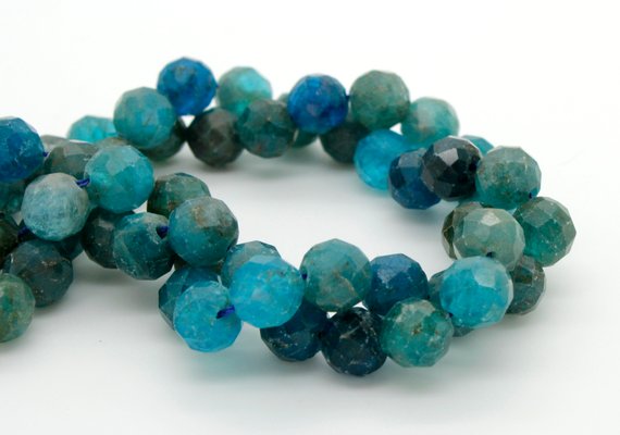 Natural Apatite Beads, Blue Apatite Faceted Round Ball Sphere Gemstone Beads - Rnf60