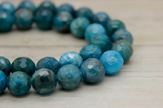 Natural Apatite Beads, Faceted Round Ball Sphere Apatite Gemstone Beads - Rnf07