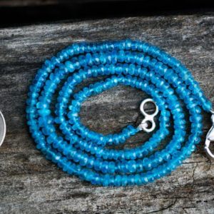 Shop Apatite Necklaces! Bright Blue Apatite Necklace – Super Bright Blue Apatite Graduated Rondelle 3-6mm bead necklace  – Blue Apatite Necklace – Apatite Necklace | Natural genuine Apatite necklaces. Buy crystal jewelry, handmade handcrafted artisan jewelry for women.  Unique handmade gift ideas. #jewelry #beadednecklaces #beadedjewelry #gift #shopping #handmadejewelry #fashion #style #product #necklaces #affiliate #ad