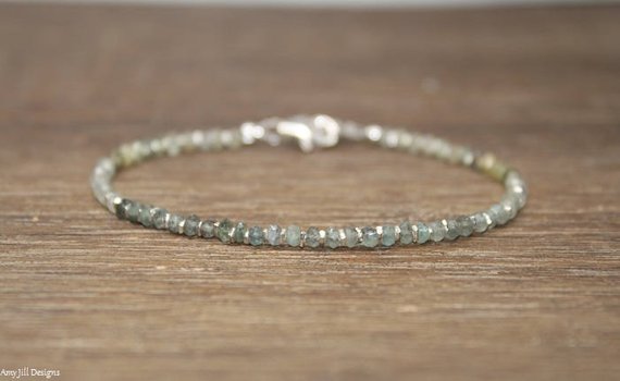 Moss Aquamarine Bracelet, Hill Tribe Beads, Moss Aquamarine Jewelry, March Birthstone, Ombre, Shaded, Gemstone Jewelry