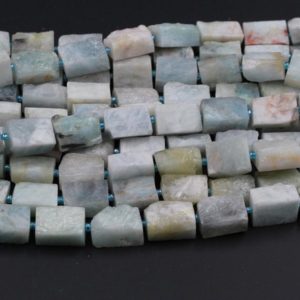 Shop Aquamarine Chip & Nugget Beads! Rough Raw Aquamarine Beads Large Aquamarine Rectangle Nuggets Freeform Nuggets 18mm Hand Cut Organic Cut Beads 15.5" Strand | Natural genuine chip Aquamarine beads for beading and jewelry making.  #jewelry #beads #beadedjewelry #diyjewelry #jewelrymaking #beadstore #beading #affiliate #ad