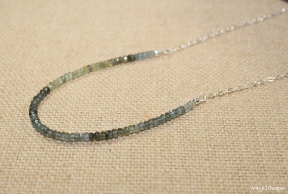 Moss Aquamarine Necklace, Multi Color, Moss Aquamarine Jewelry, Ombre Necklace, March Birthstone