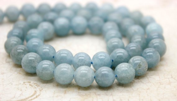 Natural Aquamarine Round Smooth Loose Beads Natural Stone Gemstone (6mm 8mm 10mm)