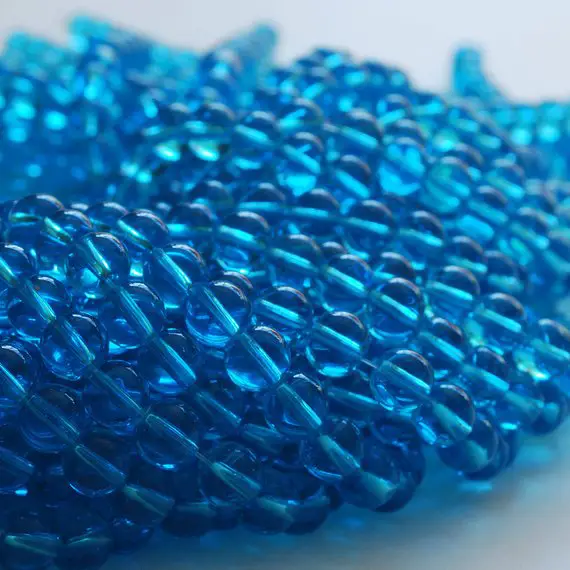 Aquamarine Blue Quartz (dyed) Round Beads - 4mm, 6mm, 8mm, 10mm Sizes - 15" Strand