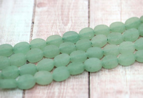 Natural Aventurine, Matte Aventurine Beads Frosted Flat Rectangle Oval Loose Gemstone Beads - Pg111-117