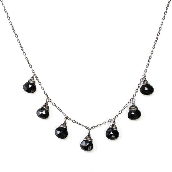 Black Spinel Necklace Oxidized Silver Necklace - Black Gemstone Necklace - Delicate Black Chain Spinel Necklace  Oxidized Silver Chain