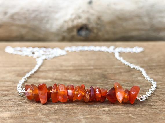 Raw Carnelian Bar Necklace - Raw Stone Necklace - Carnelian Necklace In Silver, Gold Or Rose Gold - Carnelian Jewelry - Chakra Necklace