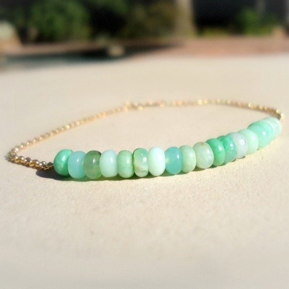 Chrysoprase Bracelet - Green Bead Bar - Layer - Mint Green Jewelry - Gold Chain Jewellery - Gemstone - Dainty - Simple - Everyday