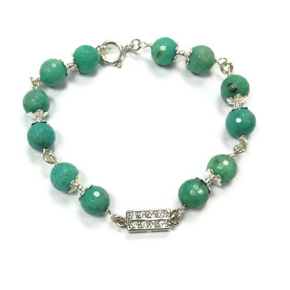 Chrysoprase Bracelet - Green Jewellery - Sterling Silver Jewelry - Gemstone - Wire Wrapped - Crystal Connector - Glam B-281