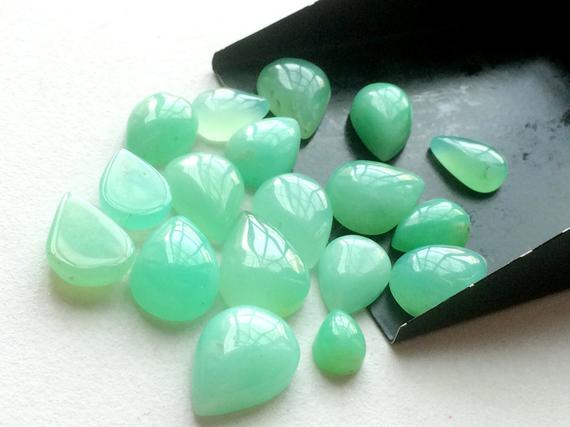 7x10mm - 13x18mm Chrysoprase Plain Pear Flat Back Cabochons, Sea Green Chrysoprase Cabochons For Jewelry (5pcs To 10pcs Options) - Ramp1132
