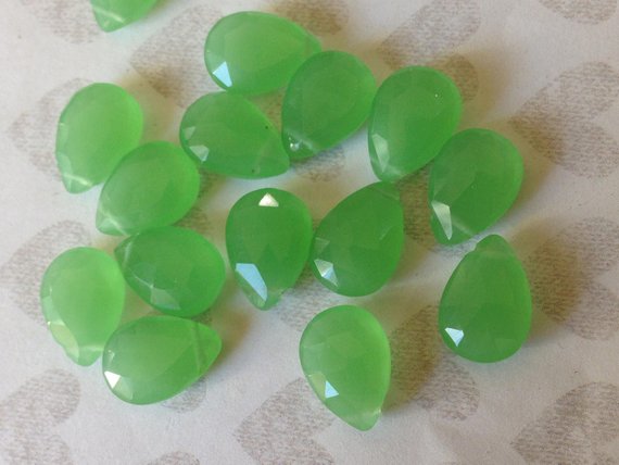 Chalcedony Briolettes Beads Pear,  2-20 Pcs, Aaa, 12-14 Mm, Peridot Green, Large, August Birthstone Bridal Wholesale Beads 1214