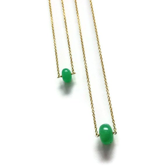 Chrysoprase Necklace - Green Jewelry - Gold Jewellery - Gemstone - Simple - Dainty - Pendant