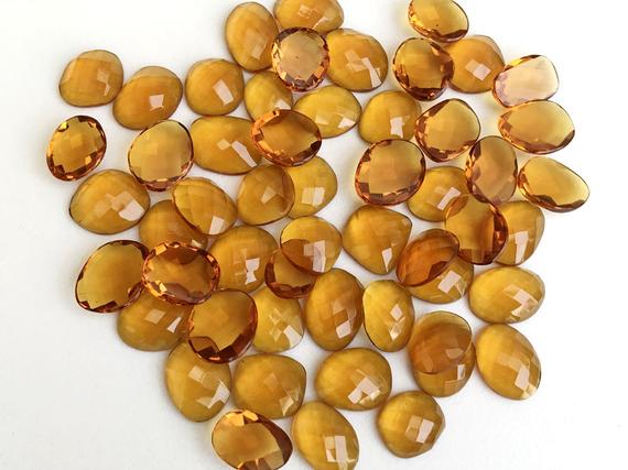 15-19mm Citrine Colored Hydro Quartz Rose Cut Cabochons, Orange Hydro Faceted Flat Back Cabochons For Jewelry (5pcs To 10pcs Option)- Ns3354