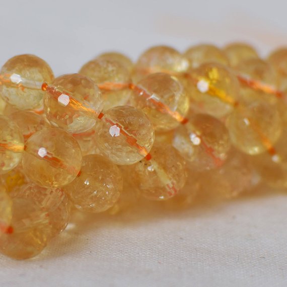 Heat Treated Citrine Semi-precious Gemstone Faceted Round Beads - 6mm, 8mm, 10mm Sizes - 15" Strand