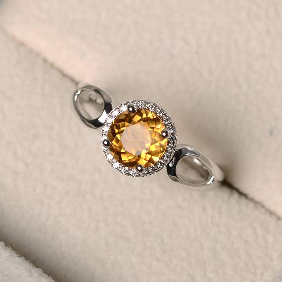 Anniversary Rings, Natural Citrine Rings,nnovember Birthstone, Round Cut Rings, Solid Silver Rings, Simple Rings