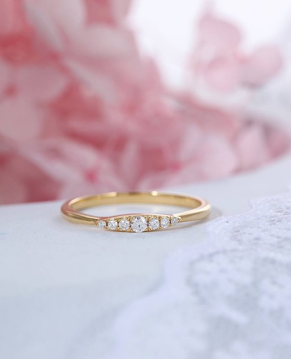 Vintage Cluster Diamond Wedding Band Dainty Gold Eternity Band Art Deco Simple Delicate Stacking Bridal Set Promise Anniversary Ring
