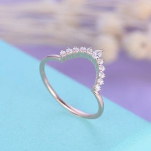 Shop Diamond Rings! Curved wedding band Rose gold Vintage Pear cut Diamond Chevron Unique Antique Art deco Matching Stacking Anniversary Promise ring | Natural genuine Diamond rings, simple unique alternative gemstone engagement rings. #rings #jewelry #bridal #wedding #jewelryaccessories #engagementrings #weddingideas #affiliate #ad